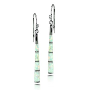 White Opal Inlay Tapered Stick Dangle Earrings